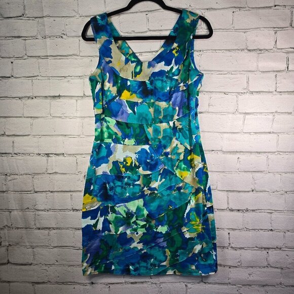 Calvin Klein Dresses & Skirts - WOMENS CALVIN KLEIN ABSTRACT WATERCOLOR FLORAL SHUTTER PLEAT SLEEVELESS SIZE 8